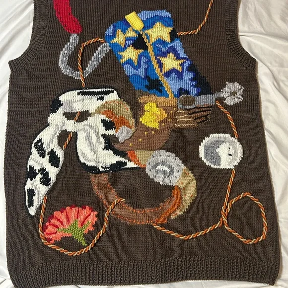 Vtg 90s Berek Marta D Sweater Vest M Wearable Art Hand Knit Western Cowgirl - Picture 13 of 16